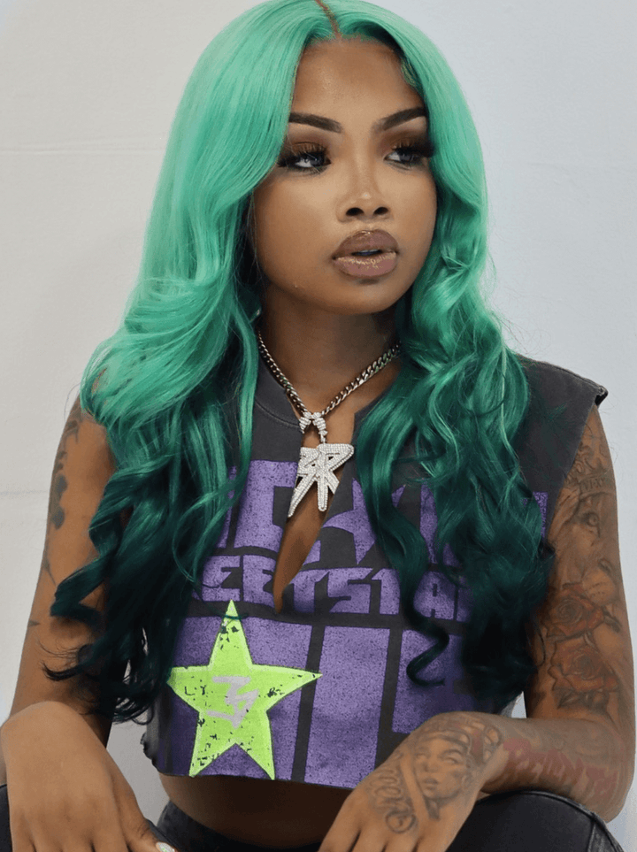 Dorsanee Ombre Pastel Emerald Green Body Wave 13x4 Lace Front Human Hair Wigs