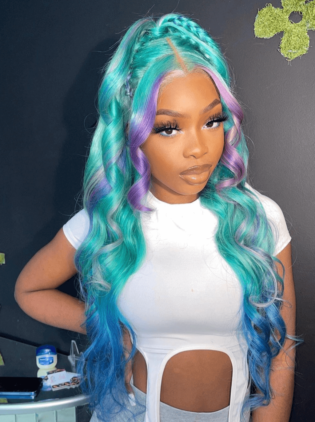 Dorsanee Ombre Pastel Green Blue Purple Skunk Stripe Lace Front Human Hair Wigs