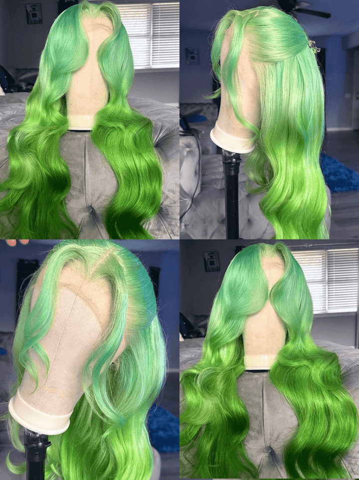 Dorsanee Ombre Pastel Light Dark Green Body Wave Transparent Human Hair Wigs