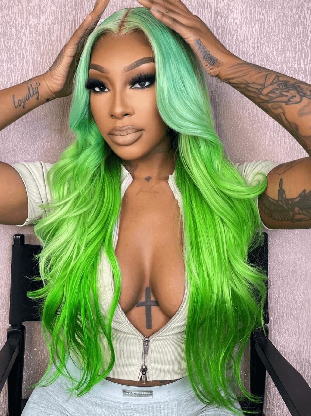 Dorsanee Ombre Pastel Light Dark Green Body Wave Transparent Human Hair Wigs