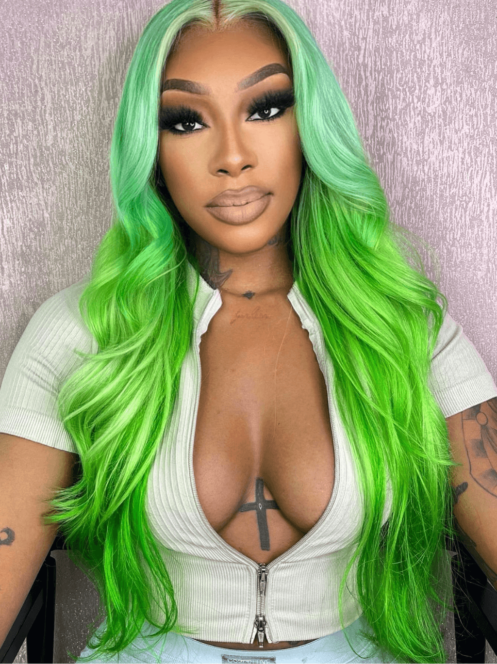 Dorsanee Ombre Pastel Light Dark Green Body Wave Transparent Human Hair Wigs