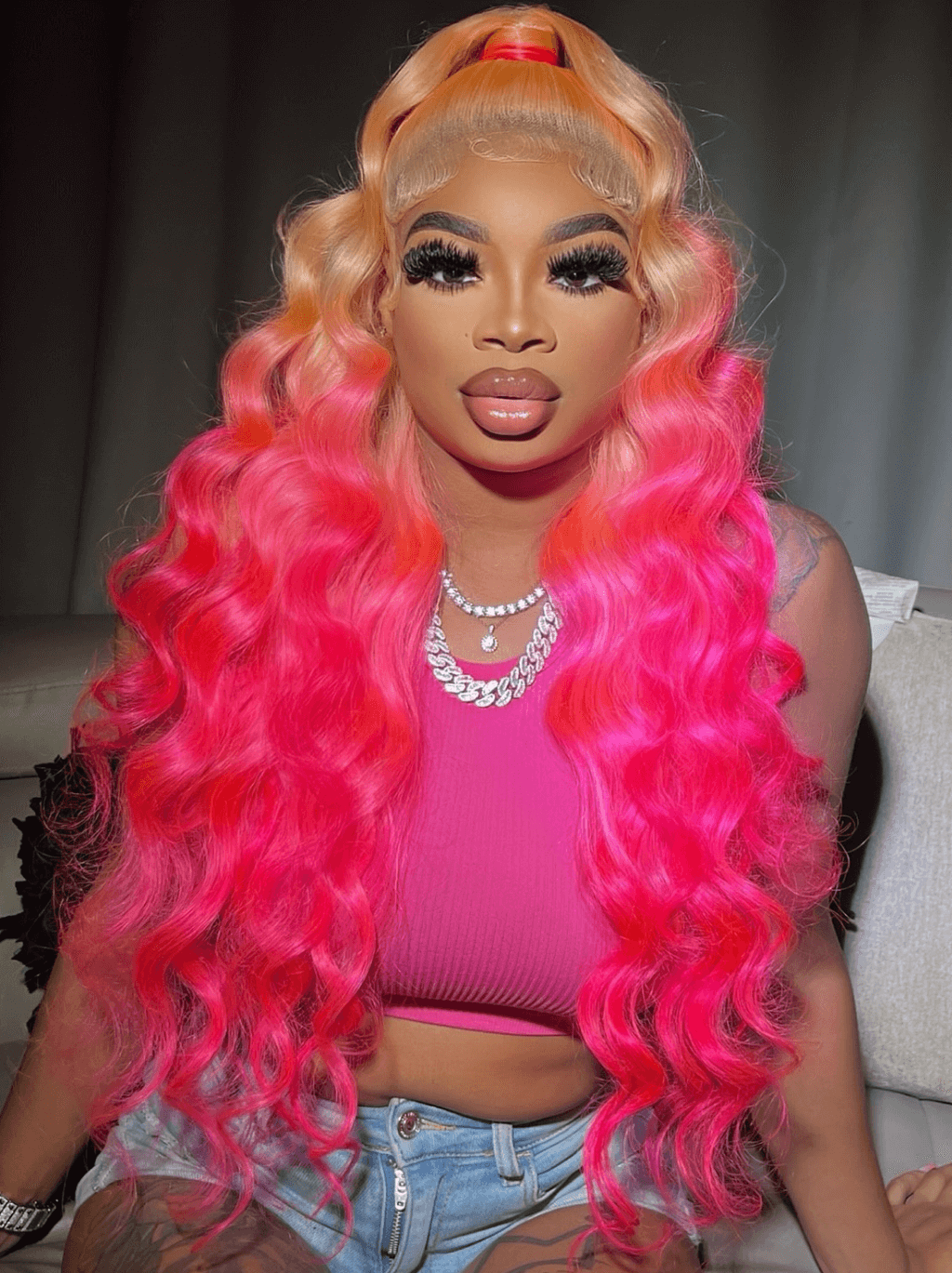 Dorsanee Ombre Peach Pink Blonde Red 13x4 HD Lace Front Virgin Human Hair Wigs