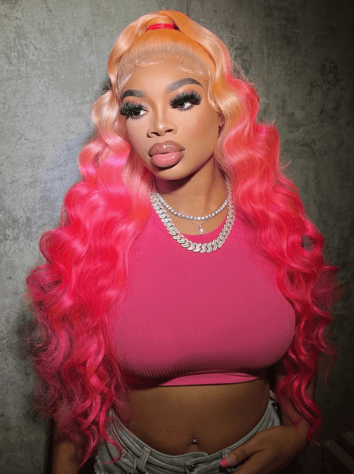 Dorsanee Ombre Peach Pink Blonde Red 13x4 HD Lace Front Virgin Human Hair Wigs