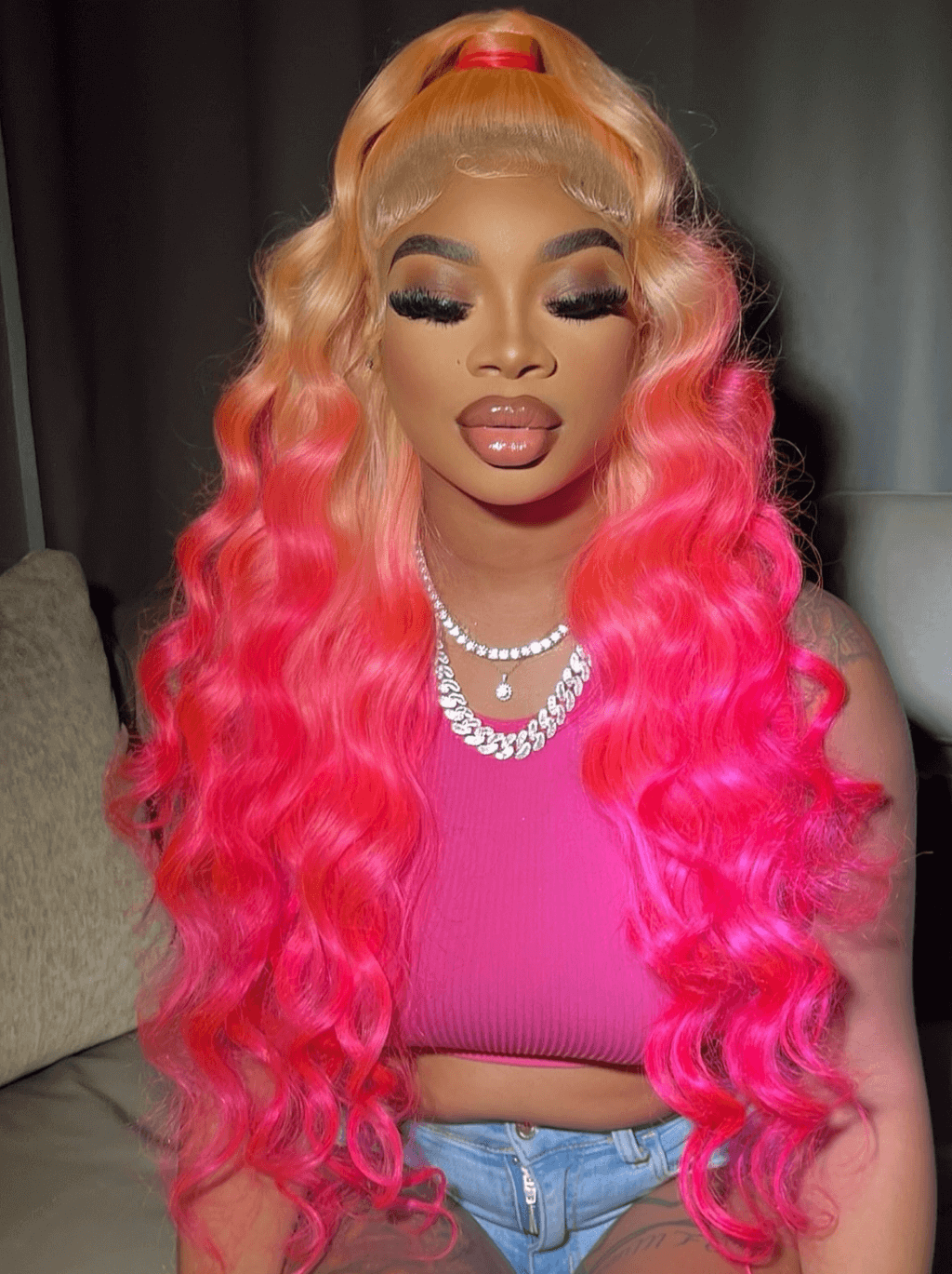 Dorsanee Ombre Peach Pink Blonde Red 13x4 HD Lace Front Virgin Human Hair Wigs