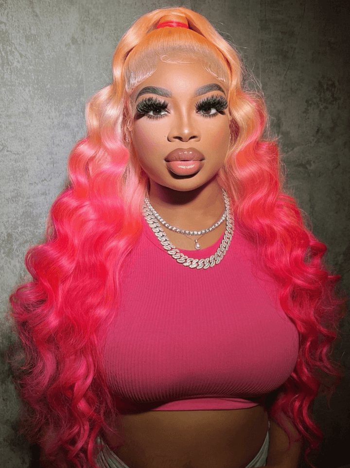 Dorsanee Ombre Peach Pink Blonde Red 13x4 HD Lace Front Virgin Human Hair Wigs