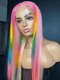 Dorsanee Ombre Pink Copper Red Yellow Green Blue Multi Color Human Hair Wigs
