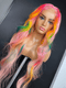 Dorsanee Ombre Pink Copper Red Yellow Green Blue Multi Color Human Hair Wigs