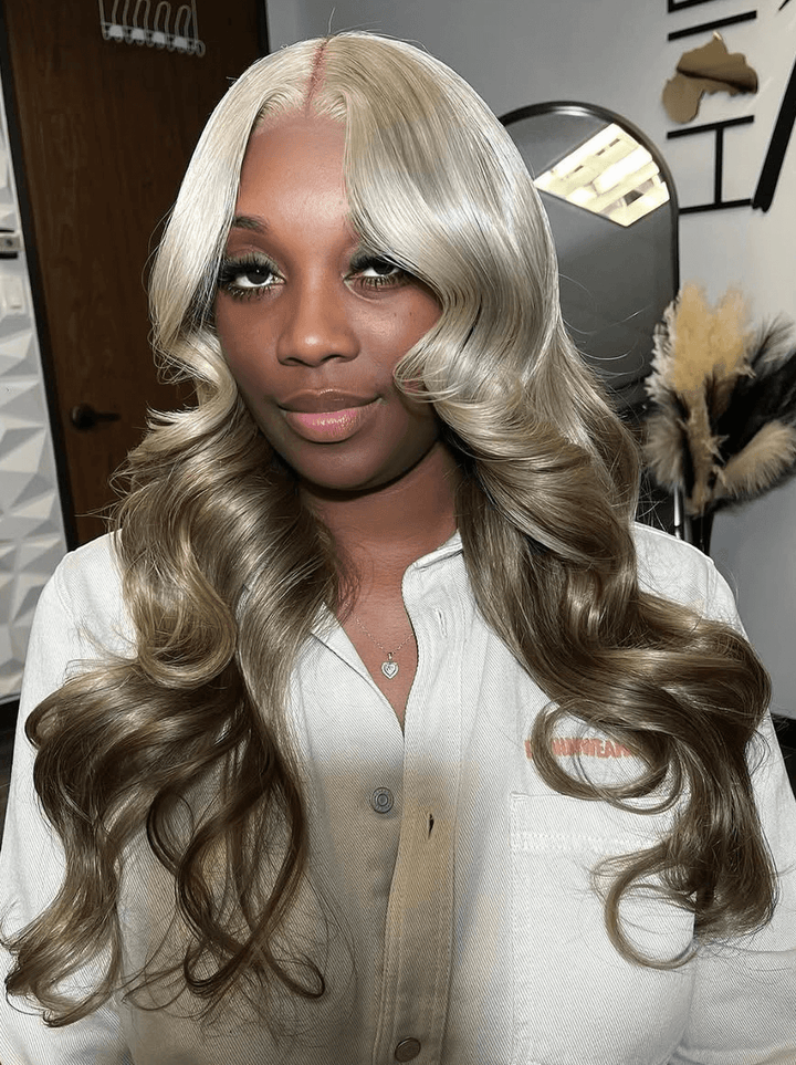 Dorsanee Ombre Platinum Blonde Ash Dirty Brown 13x4 Lace Front Human Hair Wigs