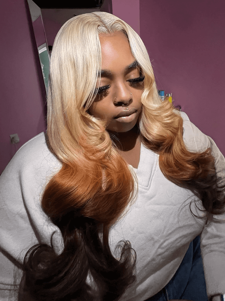 Dorsanee Ombre Platinum Blonde Ginger Chocolate Brown Lace Front Human Hair Wig