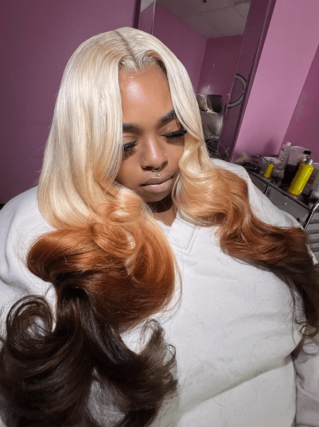 Dorsanee Ombre Platinum Blonde Ginger Chocolate Brown Lace Front Human Hair Wig