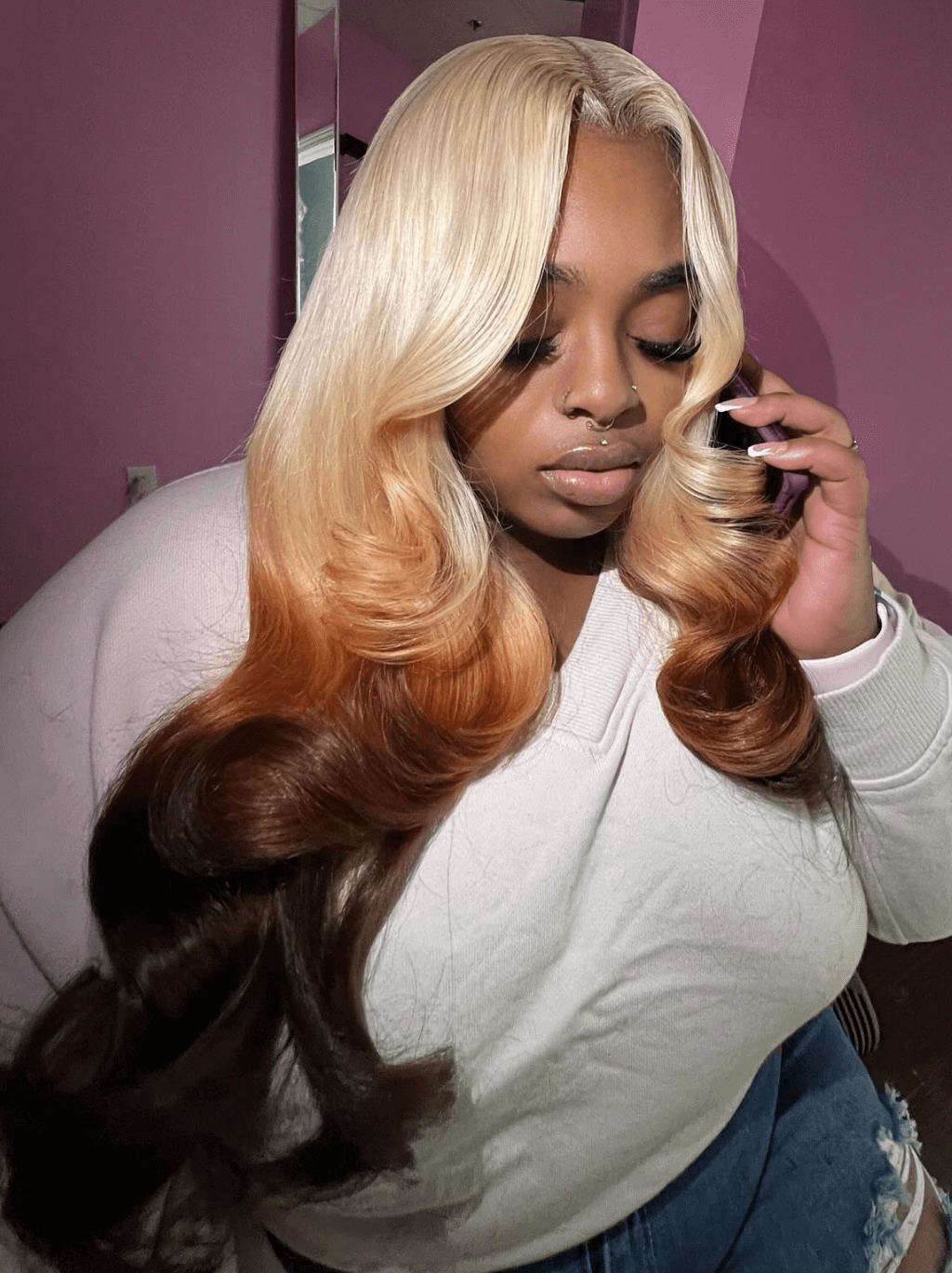 Dorsanee Ombre Platinum Blonde Ginger Chocolate Brown Lace Front Human Hair Wig