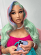 Dorsanee Pastel Green With Pink Blue Skunk Stripe HD Lace Front Human Hair Wigs