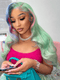 Dorsanee Pastel Green With Pink Blue Skunk Stripe HD Lace Front Human Hair Wigs