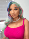 Dorsanee Pastel Green With Pink Blue Skunk Stripe HD Lace Front Human Hair Wigs