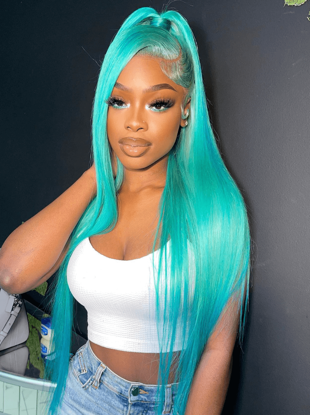 Dorsanee Pastel Light Green Straight Body Wave Lace Front Virgin Human Hair Wig