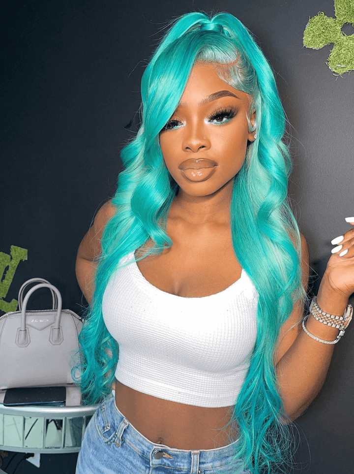 Dorsanee Pastel Light Green Straight Body Wave Lace Front Virgin Human Hair Wig