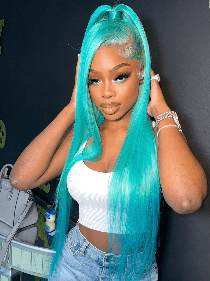 Dorsanee Pastel Light Green Straight Body Wave Lace Front Virgin Human Hair Wig