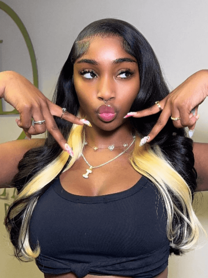 Dorsanee Peekaboo Black Blonde Straight Body Wave HD Lace Front Human Hair Wigs