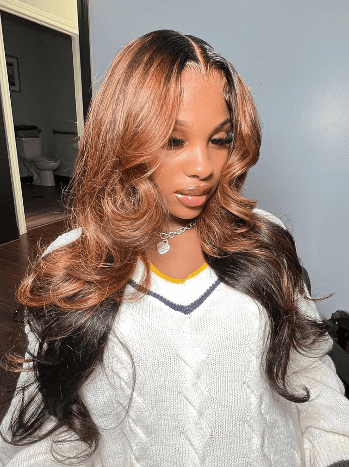 Dorsanee Peekaboo Brown Natural Black Body Wave 13x4 Lace Front Virgin Hair Wig