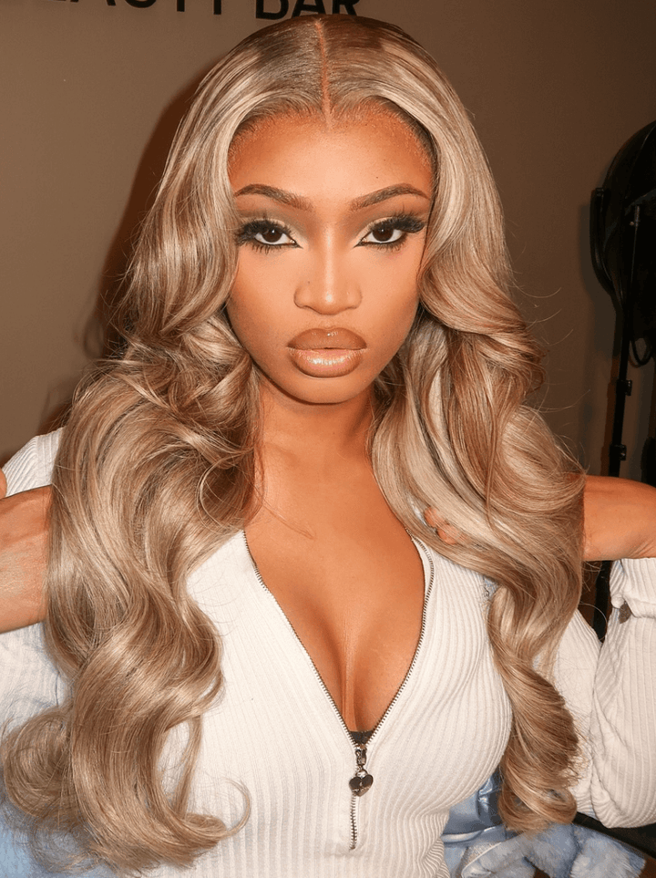 Dorsanee Platinum Blonde Caramel Brown Transparent Lace Front Human Hair Wigs