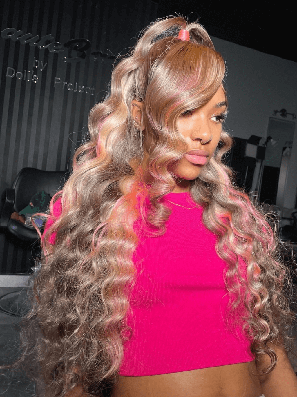 Dorsanee Platinum Honey Blonde Brown Pink Highlight Lace Front Human Hair Wigs