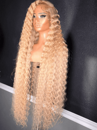 Dorsanee Platinum Strwberry Honey Blonde Deep Wave Curly Lace Front Hair Wigs