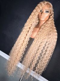 Dorsanee Platinum Strwberry Honey Blonde Deep Wave Curly Lace Front Hair Wigs