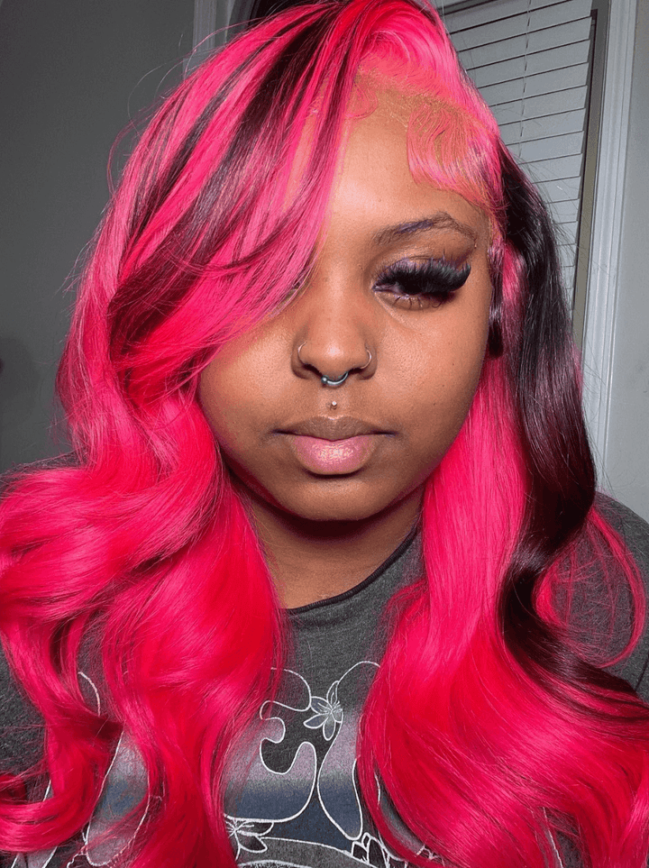 Dorsanee Red With Black Highlight Streaks Lace Front Huamn Hair Wig