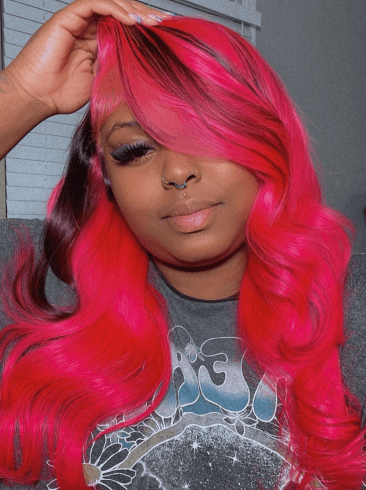 Dorsanee Red With Black Highlight Streaks Lace Front Huamn Hair Wig