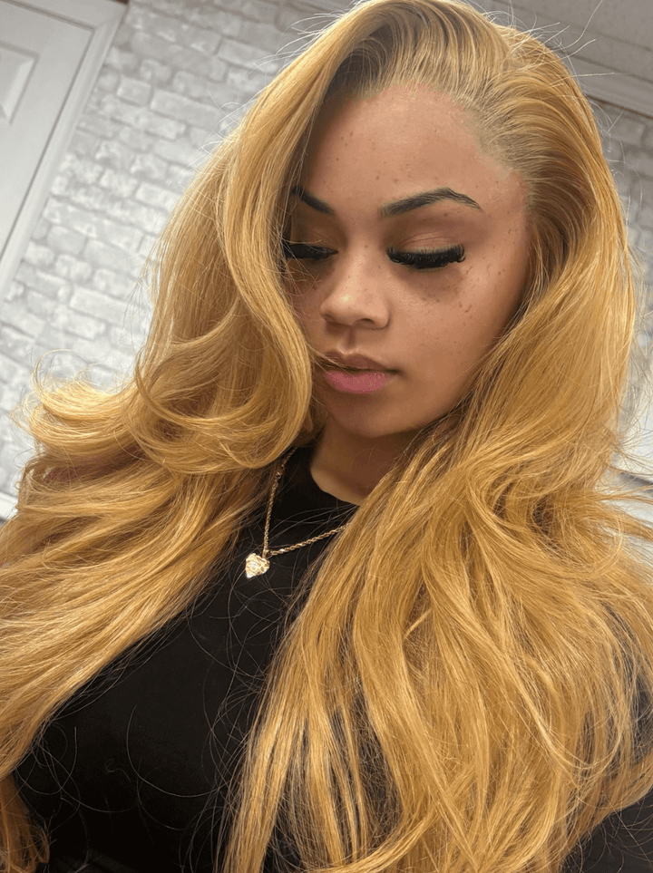 Dorsanee Strawberry Honey Blonde Straight Body Wave Lace Front Human Hair Wigs