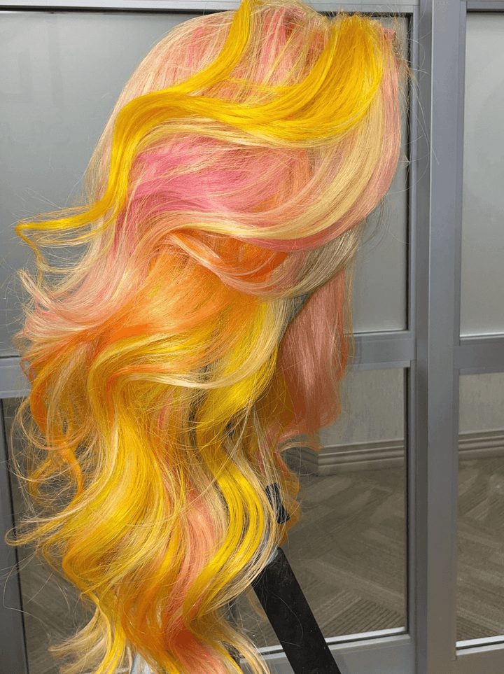 Dorsanee Yellow Pink Ginger Orange Multi Color 13x4 Lace Front Human Hair Wigs