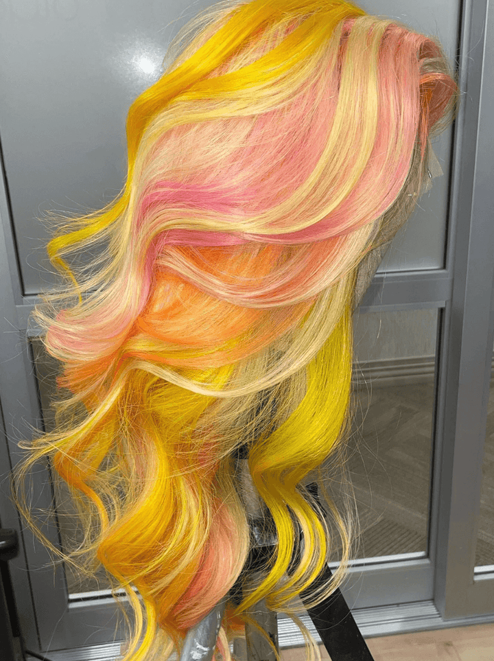 Dorsanee Yellow Pink Ginger Orange Multi Color 13x4 Lace Front Human Hair Wigs