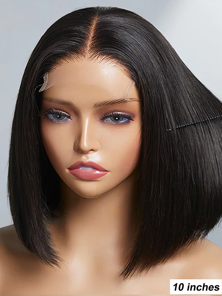 Dorsanee #1B Straight Short Bob Wig 4x4 Lace Closure Human Hair Wigs Full Ends Natural Color