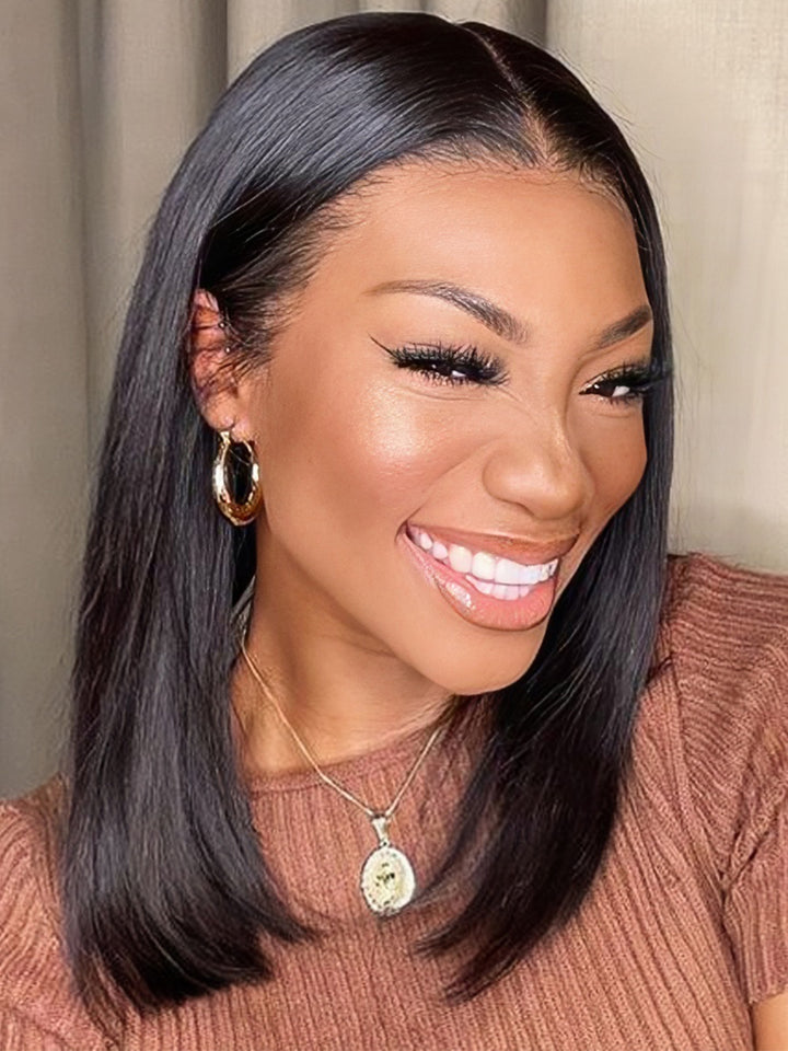 Dorsanee #1B Straight Short Bob Wig 4x4 Lace Closure Wig 180% Density Straight Human Hair Wigs