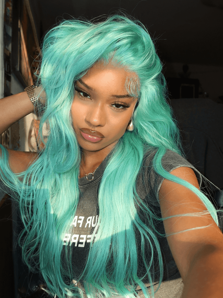 Dorsanee 200 Density Pastel Mint Green 13x4 Lace Front Virgin Human Hair Wigs
