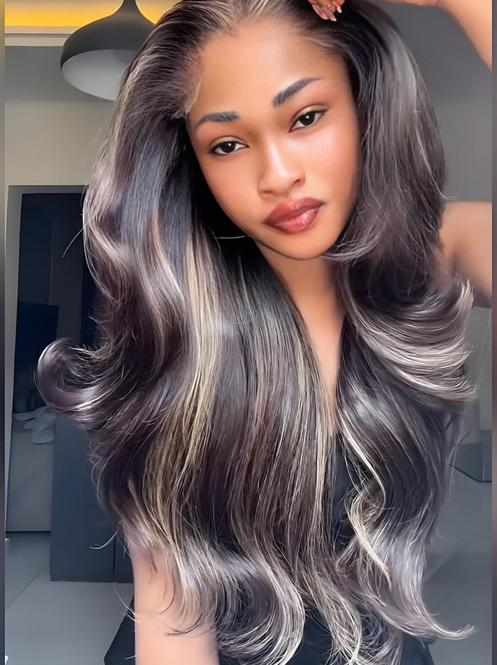 Dorsanee 250 300 Density Black With Brown Highlights 13x4 Lace Front Human Hair Wigs