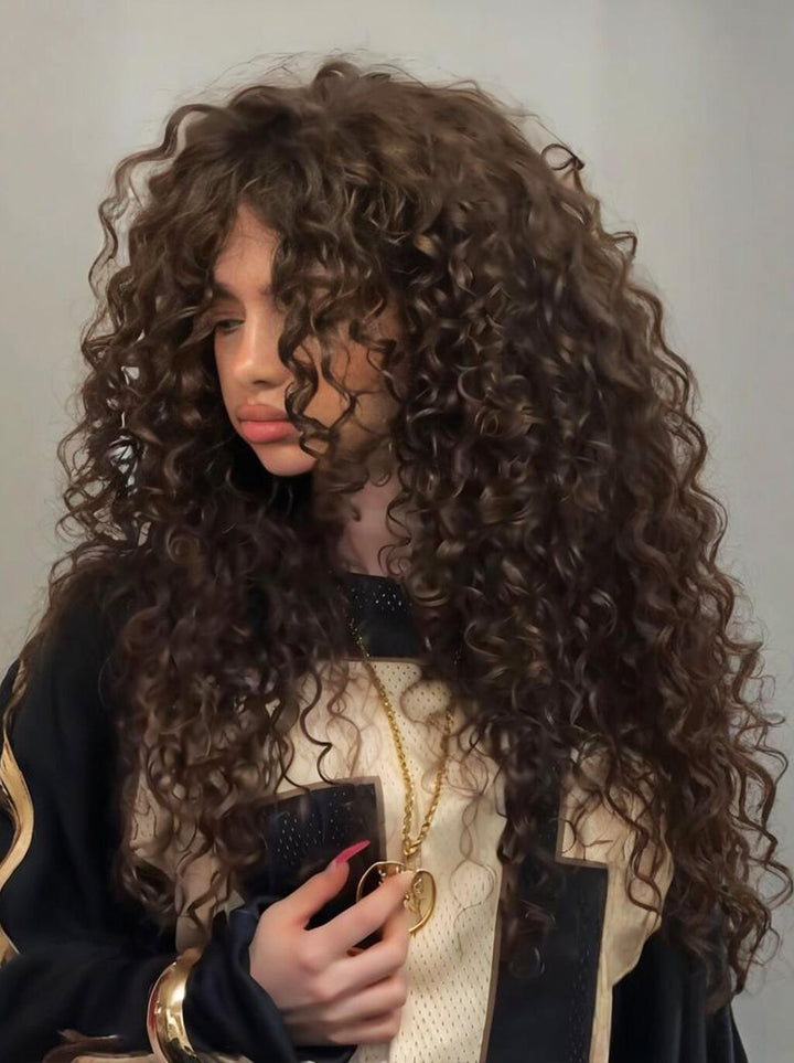 Dorsanee 250 300 Density Brown Bouncy Spiral Loose Curls 13x4 Lace Front Human Hair Wigs