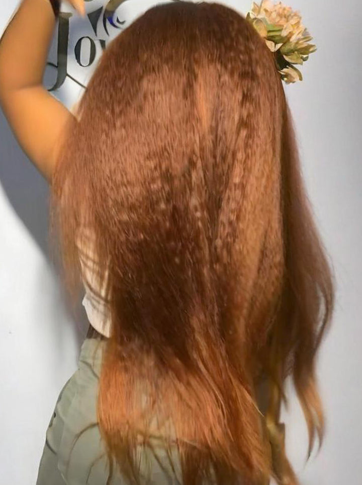 Dorsanee 250 300 Density Chocolate Brown Kinky Yaki Straight 13x4 Lace Front Human Hair Wigs
