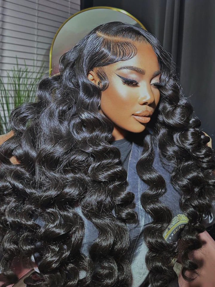 Dorsanee 300 400 Density Thick Full Volume Straight Body Wave Wand Curls 13x4 Lace Front Human Hair Wigs