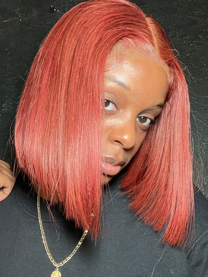 Dorsanee #33 Maroon Brown Short Straight Bob 4x4 13x4 Lace Front Human Hair Wigs