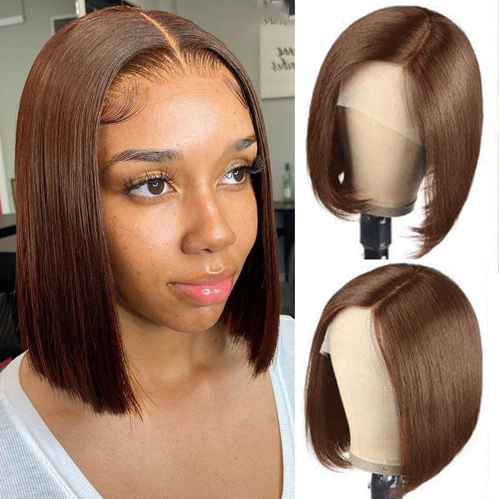 Brown Natural Hiarline Summer Choice Fashion Short Straight Bob Wigs Transparent Glueless Lace Colored Wig