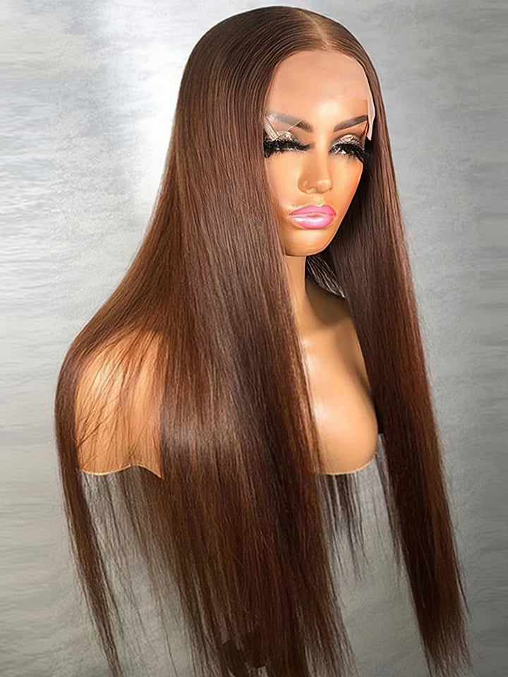 Dorsanee #4 Chocolate Brown Straight Wigs 5x5 Lace Closure Wig 13x4 Lace Frontal Human Hair Wigs