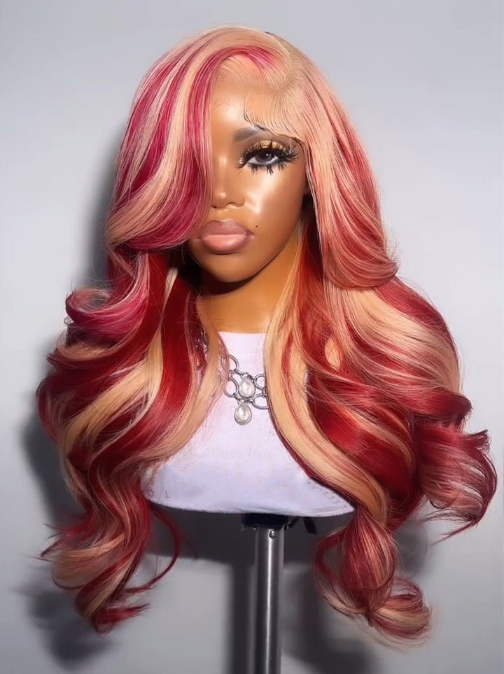 Dorsanee 613 Blonde Burgundy Red Highlights 13x4 Lace Front Virgin Human Hair Wigs