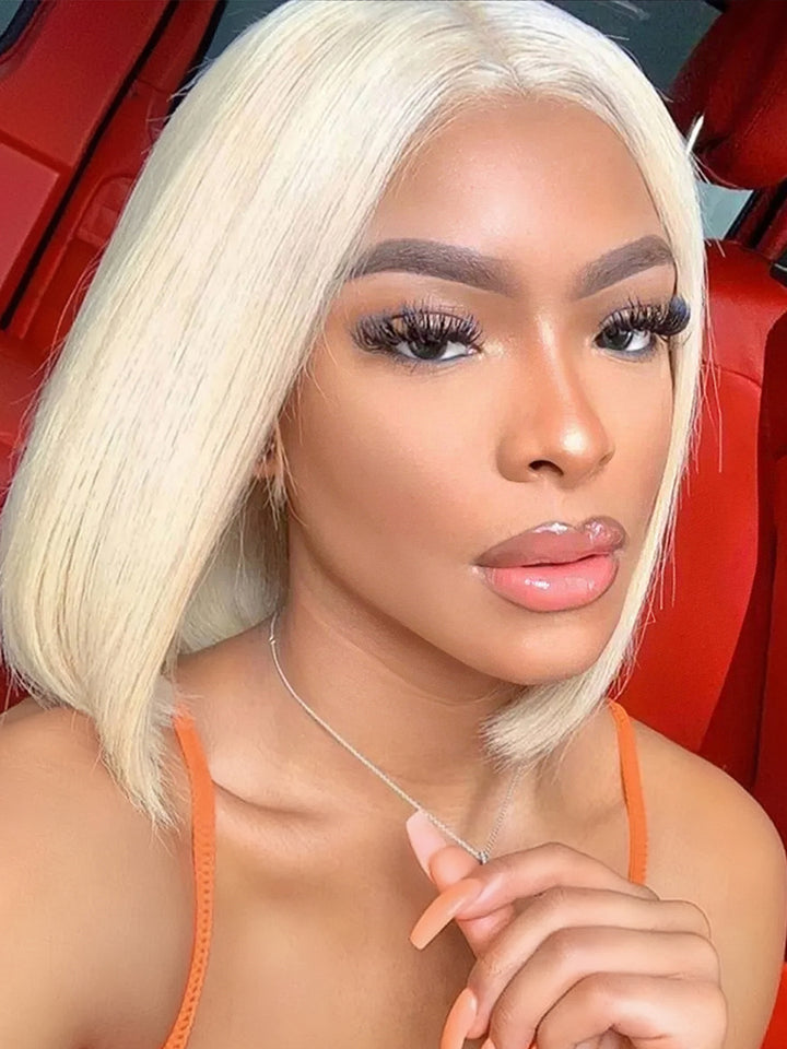 Dorsanee #613 Blonde Straight Short Bob Wig 13x4  Lace Front Human Hair Wigs  Per Plucked