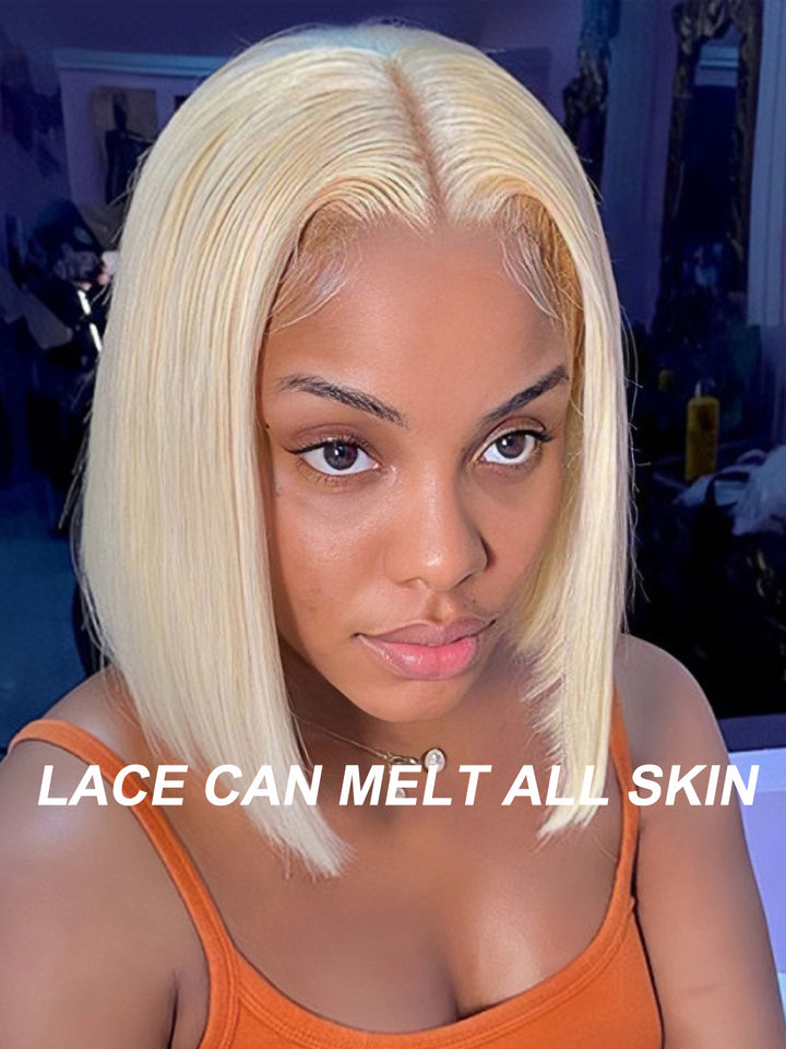 Dorsanee #613 Blonde Straight Short Bob Wig 13x4  Lace Front Human Hair Wigs  Per Plucked Natural Hairline