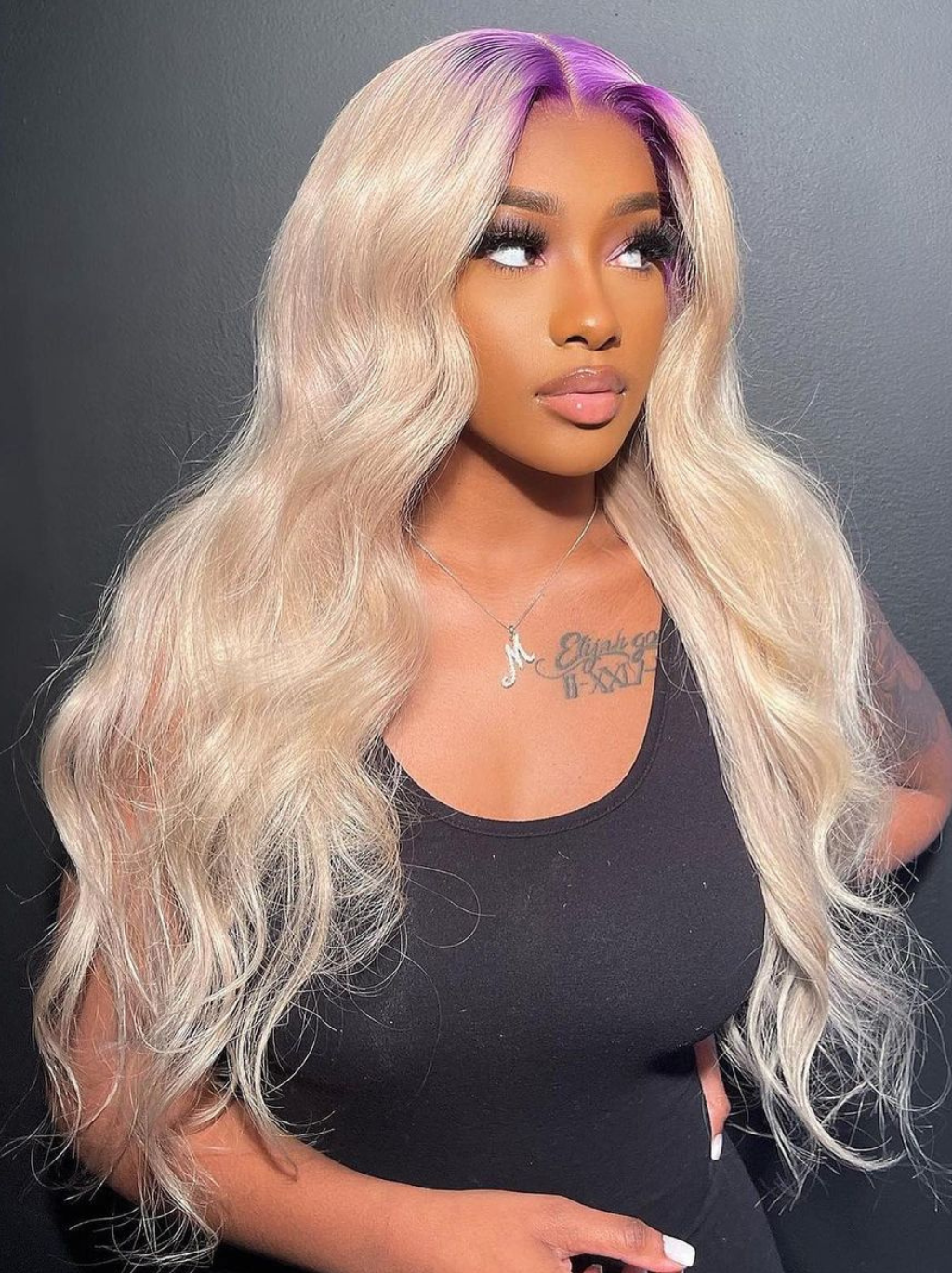 Dorsanee 613 Blonde Wig With Lavender Purple  Roots 200 Density 13x4 Lace Front Body Wave Human Hair Wigs