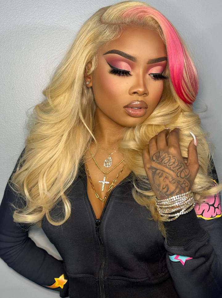 Dorsanee 613 Blonde With Rose Gold Pink Streaks 13x4 Lace Front Human Hair Wigs