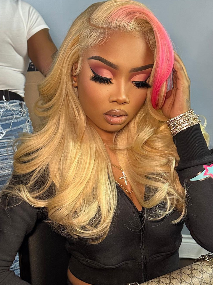 Dorsanee 613 Blonde With Rose Gold Pink Streaks 13x4 Lace Front Human Hair Wigs