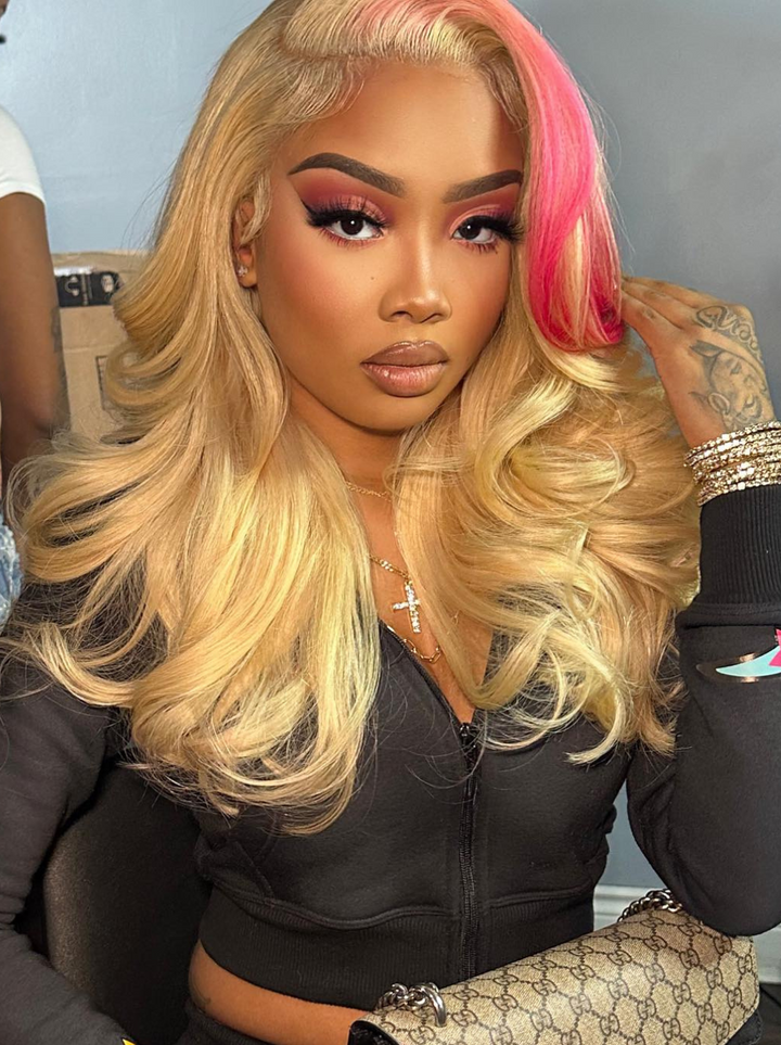 Dorsanee 613 Blonde With Rose Gold Pink Streaks 13x4 Lace Front Human Hair Wigs