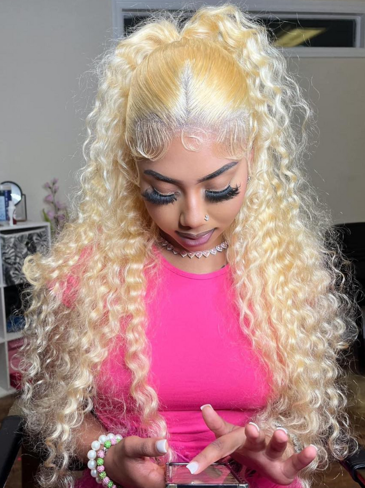 Dorsanee 200 Density 613 Blonde Deep Wave Curly Hair 13x4 HD Lace Frontal Human Hair Wigs
